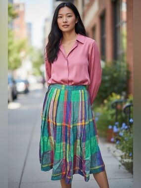 Evan- Picone  Vintage Multi colored pleated a line skirt Silk Blend